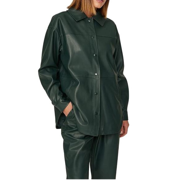 💚 Love Whit Vegan Leather Shirt | Green Snap-Front Overshirt 💚 - Picture 3 of 4